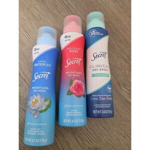 Secret Dry Spray Bundle 3 Pack – Rose, Waterlily & Light Fresh – 48 HR Protectio